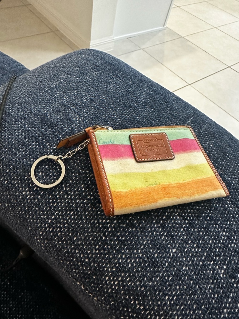Coach Striped Canvas Key Ring Wallet in Pastel Stripes